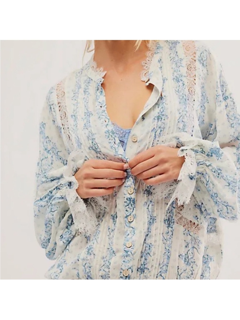 NEW Free People Intimately After Hours White Blue Floral Lace Button Bodysuit M - Picture 4 of 12